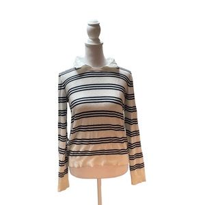 Joie White with Navy Blue Stripes Long Sleeve Sweater with White Collar Size XS